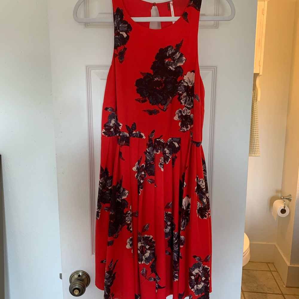 Free People Vibrant Red Floral Sleeveless Dress